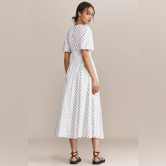 Anthropologie Womens Maxi Dress White/Navy Somerset Embroidered Floral - Picture 2 of 5